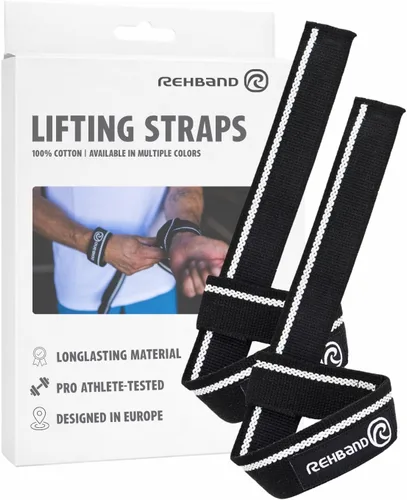 Vista 12 de Rehband Correas de levantamiento para entrenamiento de fuerza, 1 par de correas de fitness, 100% algodón, soporte de agarre de 22.0 in