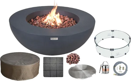 Vista 64 de Elementi+ Mesa de Fuego de Gas Colorado de Hormigón Fundido de 56" Rectangular, Hoguera al Aire Libre con Ignición Electrónica Incluye Cubierta