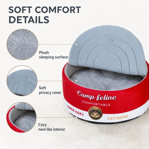 Vista 4 de PECHVINO Cama para gatos en forma de lata con funda de privacidad, cómodo cojín para gatos y perros pequeños