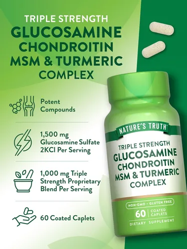 Vista 5 de Complejo glucosamina condroitina MSM 60 cápsulas Suplemento de triple fuerza con cúrcuma Suplemento sin OMG y sin gluten por Nature's Truth