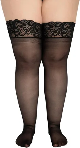 Vista 2 de Plus tamaño Hosiery Sheer Lace parte superior Stay Up Thigh High Stockings de silicona