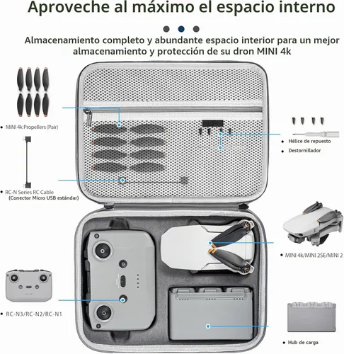 Vista 2 de Tomat Funda de transporte para DJI Mini 4K/Mini2/Mini 2SE Fly More Combo, bolsa de viaje portátil puede almacenar 1 concentrador de carga y 3