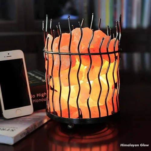 Vista 4 de Himalayan Glow Lámparas de cesta estilo pilar, lámpara nocturna de sal del Himalaya pura con trozos de sal, bombilla e interruptor regulable