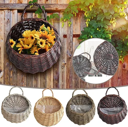Vista 2 de 2 cestas tejidas para colgar en la pared para organizar plantas de flores, decoración bohemia, cesta para macetas montadas en la pared, maceta