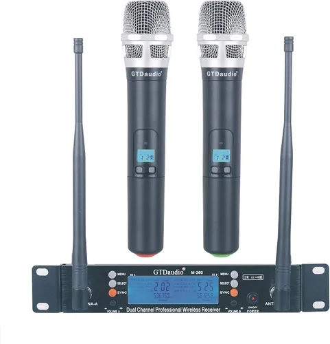 Vista 6 de GTDaudio 2x100 canales de frecuencia ajustables UHF inalámbrico Lav Micrófono de solapa DJ Karaoke Mic System 260L (2 micrófonos de solapa) Range
