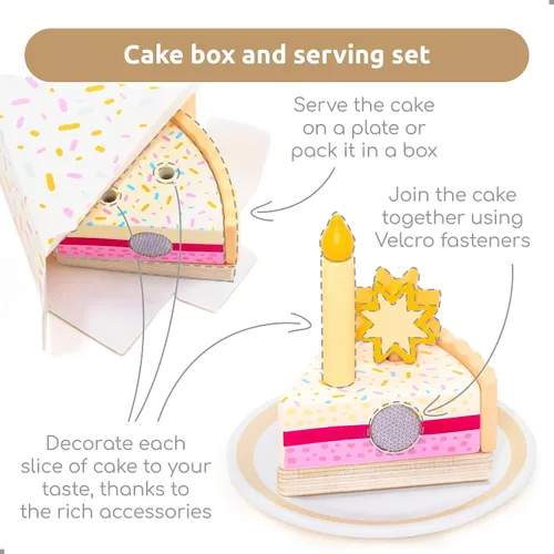 Vista 4 de UMU® Juego de pastel de cumpleaños de madera, juguete de cocina con velas, números, frutas y coberturas, comida de madera para niños de 3, 4, 5