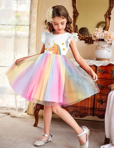 Vista 6 de Arshiner Vestido tutú para niñas pequeñas, vestidos de verano esponjosos, vestidos casuales de fiesta de tul para niños de 2 a 6 años