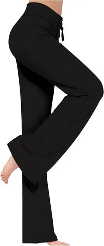 Vista 2 de Uillui Pantalones de pierna ancha para mujer, casuales, sueltos, pantalones de yoga cómodos, palazzo, pantalones de descanso con vuelo, pantalones