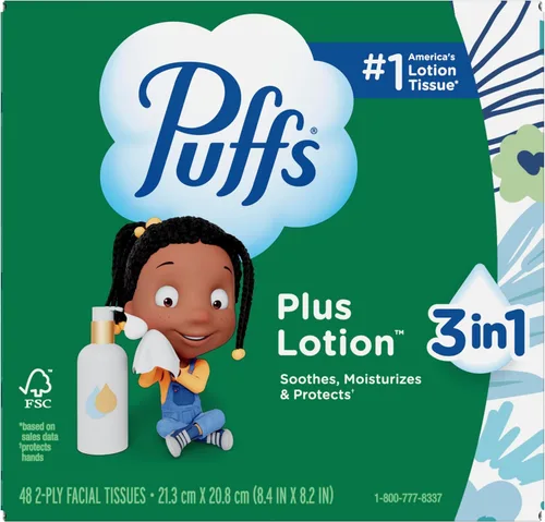 Vista 10 de Puffs Plus Loción Facial Tissue, 1 caja de cubo, 48 pañuelos por caja
