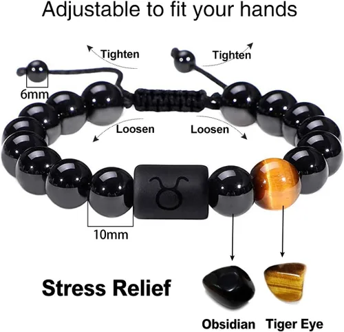 Vista 48 de SUMMER LOVE Father's Day Gifts Zodiac Bracelet for Men Women 10mm Natural Black Onyx Stone Star Sign Constellation Beaded Protection Bracelet
