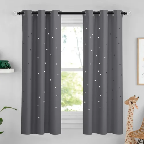 Vista 39 de NICETOWN - Cortinas de oscurecimiento de habitación con estrellas en rosa bebé, de 45 pulgadas de largo para dormitorio de niñas, cortinas