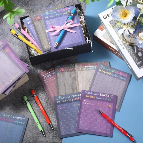 Vista 3 de Outus Juego de 72 Piezas de Regalo Inspiracional, Blocs de Notas Motivacionales con Bolígrafos, Lindas Notas Adhesivas, Bolígrafos Positivos