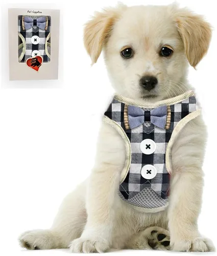 Vista 10 de Bark Lover Arnés para cachorro pequeño con corbatín, chaleco ajustable de malla para perros pequeños, gatitos, perfecto para fiestas, bodas y Negro