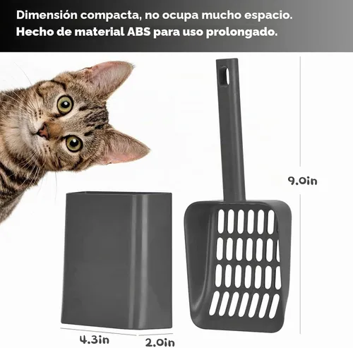 Vista 5 de Cuchara de arena para gatos con carrito y soporte, con contenedor para almacenar, material ABS duradero y bonito diseño, 85 gris oscuro mate