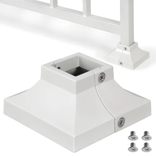 Vista 12 de 1 pieza Base de poste de cubierta de 2,5 cm de aluminio, falda de poste, pasamanos, escalera, base de barandilla de terraza y porche (negro)