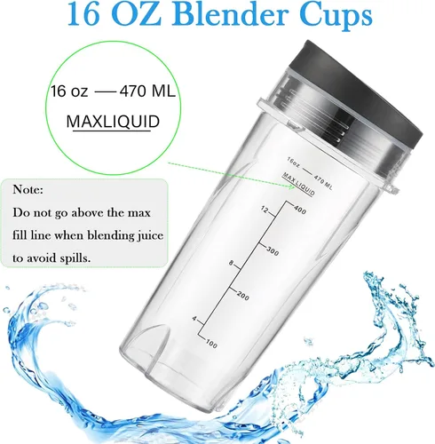 Vista 9 de Para Ninja Blender Blade Reemplazo BL660 6 Aletas Macho 3.35" Cuchilla, 16oz Vasos Blender Compatible con Nurti Ninja Blenders BL770 BL660 BL740