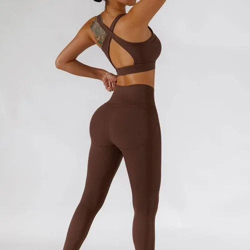 Vista 3 de CZDYUF - Conjunto de yoga sin costuras para mujer, ropa deportiva de entrenamiento, ropa de gimnasio, leggings de cintura alta, traje deportivo