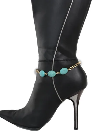 Vista 7 de TFJ - Pulsera de botas de moda para mujer, cadenas de metal, tacones altos, color turquesa, azul, abalorios, oro, Metal