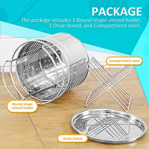 Vista 5 de Cesta de secado de cubiertos de acero inoxidable para escurridor de platos, soporte para utensilios de 4 compartimentos con tabla de drenaje
