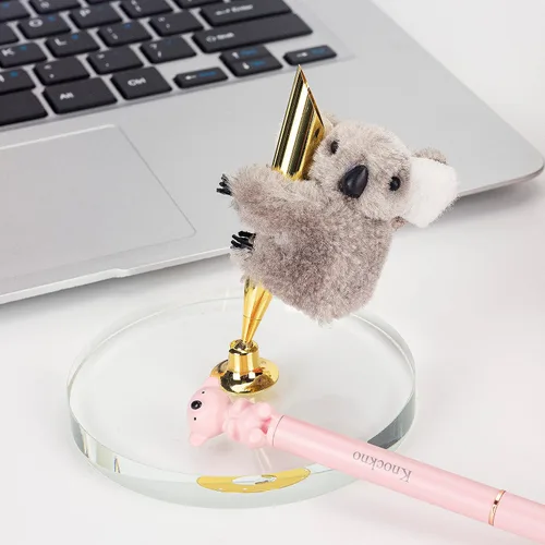 Vista 5 de 2 piezas Koala novedoso bolígrafo de metal y Koala soporte de base de cristal, decoración de fiesta de oficina, suministros escolares como regalos