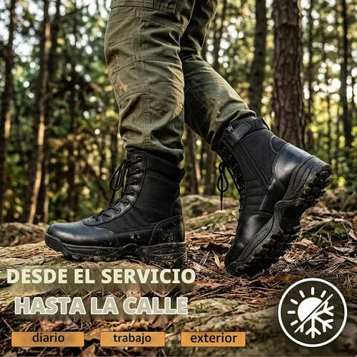 Vista 7 de Men's Military Tactical Work Boots Side Zipper Combat boots 6/8inch Negro-8 pulgadas