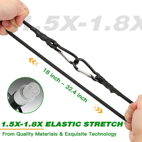 Vista 4 de RIO Direct Cuerdas elásticas con ganchos de mosquetón de 18 pulgadas, cuerdas elásticas negras resistentes para exteriores, correas elásticas