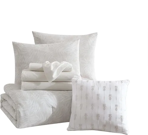 Vista 7 de Tommy Bahama - Juego de ropa de cama de 8 piezas, edredón de algodón y sábanas con funda de almohada, juego de ropa de cama de inspiración tropical