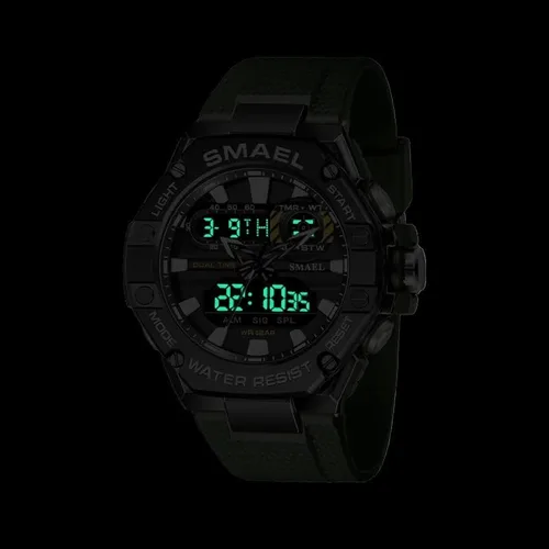 Vista 6 de SMAEL Reloj deportivo para hombre, reloj de doble tiempo para hombre, reloj de luz LED, alarma 8066, reloj deportivo de moda, reloj de pulsera
