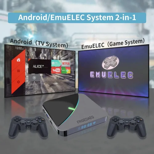 Vista 4 de FRIGEDAEG Retro game console with 50,000+ games, A95X video game console with Android 9.0EmuELEC System 2 In 1, Compatible With PS1PSPMAME4K HD