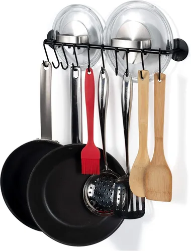 Vista 4 de Wallniture Cucina - Riel de almacenamiento de 16 pulgadas para organizar la cocina con 10 ganchos en S para colgar ollas y sartenes, juego