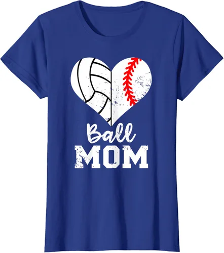 Vista 8 de Ball Mom Heart Funny Baseball Voleibol Mom - Camiseta para mamá, Negro, S