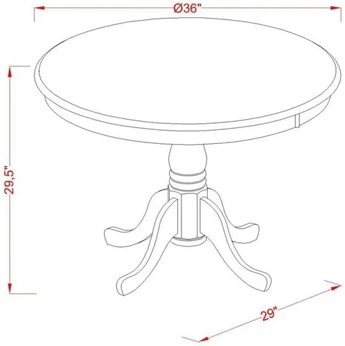 Vista 12 de East West Furniture AMSI3-ABK-48 - Juego de mesa de comedor moderno de 3 piezas que contiene una mesa de cocina redonda con pedestal y 2 sillas