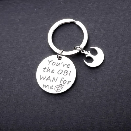 Vista 4 de Regalo para novio inspirado en la película, regalo con texto en inglés "You Are The OBI WAN For Me", llavero de regalo para marido