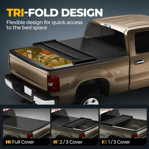 Vista 2 de Auto Dynasty - Cubierta suave de tres pliegues para plataforma de camioneta, compatible con Toyota Tundra 2014-2019, plataforma Fleetside/Styleside