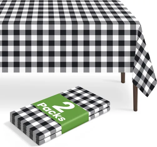 Vista 124 de Paquete de 2 manteles rectangulares desechables color negro, manteles de plástico negro para fiestas, 54 x 108 pulgadas, mantel de campamento