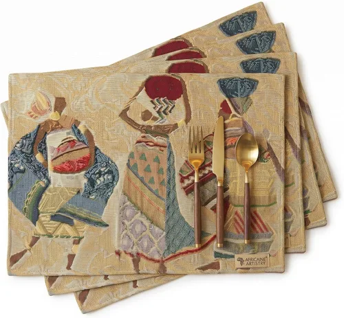 Vista 19 de DaDa Bedding - Juego de 4 manteles individuales de algodón y lino para mesa de comedor, 13 x 19 pulgadas Bendición familiar de otoño