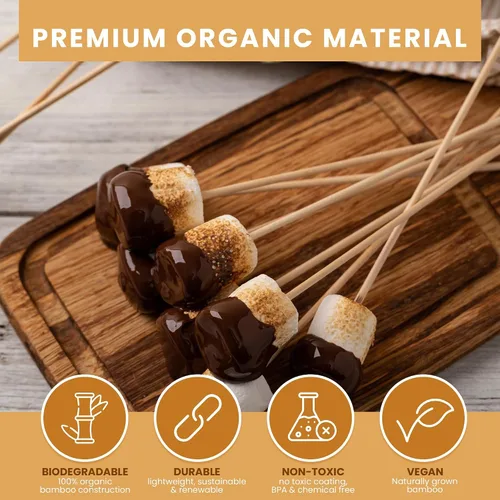 Vista 4 de DecorRack Pinchos de bambú natural de 6 pulgadas, 100 pinchos de madera para asar a la parrilla, barbacoa, aperitivos, frutas, smores, cóctel