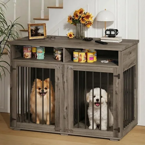 Vista 10 de REVOMINCA Mueble de jaula para perros de 41 pulgadas con divisor extraíble, muebles decorativos para perreras con compartimento de almacenamiento