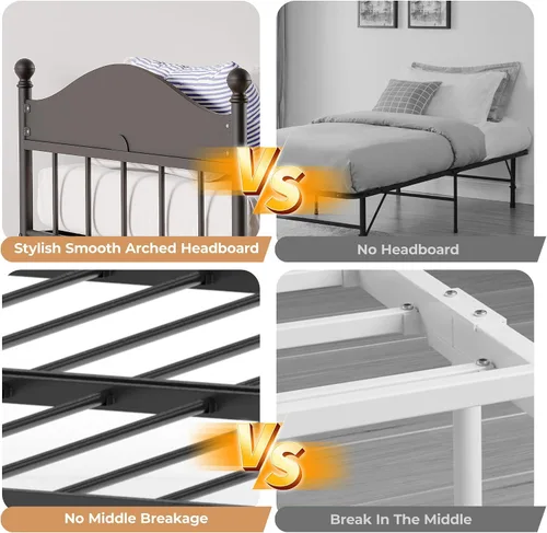 Vista 5 de IDEALHOUSE Sofá cama individual de metal con nido desplegable, cama de plataforma de listones de acero resistente con cabecera elegante, marco