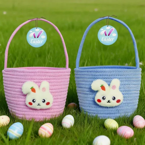 Vista 2 de Cesta de Pascua, cestas de Pascua para niños, cesta de Pascua personalizada para niños y niñas, juego de 2 huevos de conejo vacíos, niños, niñas