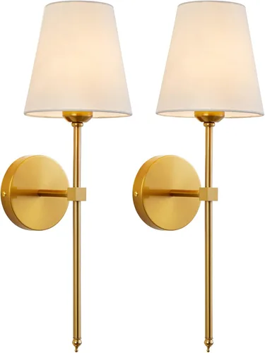 Vista 8 de KUAUGST Juego de 2 apliques de pared, lámparas de pared industriales retro, apliques de tocador de baño con pantalla de tela blanca, adecuados