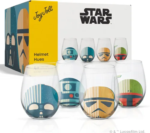Vista 9 de JoyJolt Star Wars™ - Vasos para casco sin tallo, juego de 4 vasos grandes de vidrio de 19 onzas, regalos de cocina de guerra y coleccionables