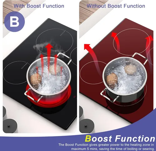 Vista 5 de NOXTON Cocina de inducción de 4 quemadores, estufa de inducción de 24 pulgadas con control táctil deslizante, 9 niveles de potencia, función
