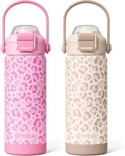 Vista 16 de Botella de agua aislada para niños con pop-open pajita y pico 2-en-1, botella de agua aislada de 14 onzas para niños, botella de acero inoxidable