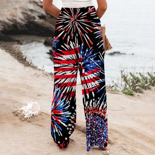 Vista 5 de SZITOP Pantalones de lino para mujer cintura fruncida pantalones de pierna ancha casuales sueltos de cintura alta pantalones de descanso