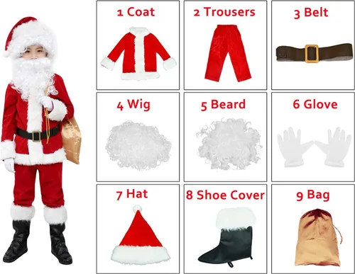 Vista 2 de ELFJOY Traje de Papá Noel para niños, disfraz de Halloween para Navidad