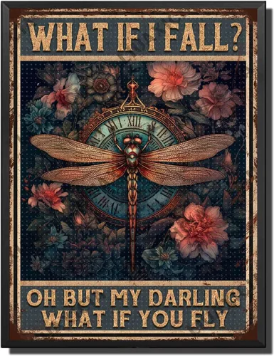 Vista 24 de LIUAXICIA Letrero de estaño vintage divertido con texto en inglés «Into The Forest I go to Lose My Mind and Free My Soul Dragonfly», letrero