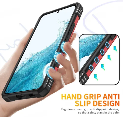 Vista 3 de Funda para Galaxy S21 Plus con protector de pantalla de TPU autorreparable, paquete de 2, grado militar, doble a prueba de golpes, con soporte (rojo)