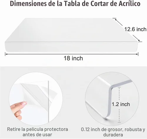 Vista 2 de Tabla de cortar de acrílico para encimera de cocina, tabla de cortar transparente para encimera con labio, tabla de cortar de acrílico transparente