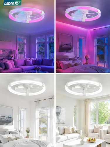 Vista 8 de LEDIARY Ventilador de techo con luz, lámpara de bajo perfil de 20 pulgadas Blanco